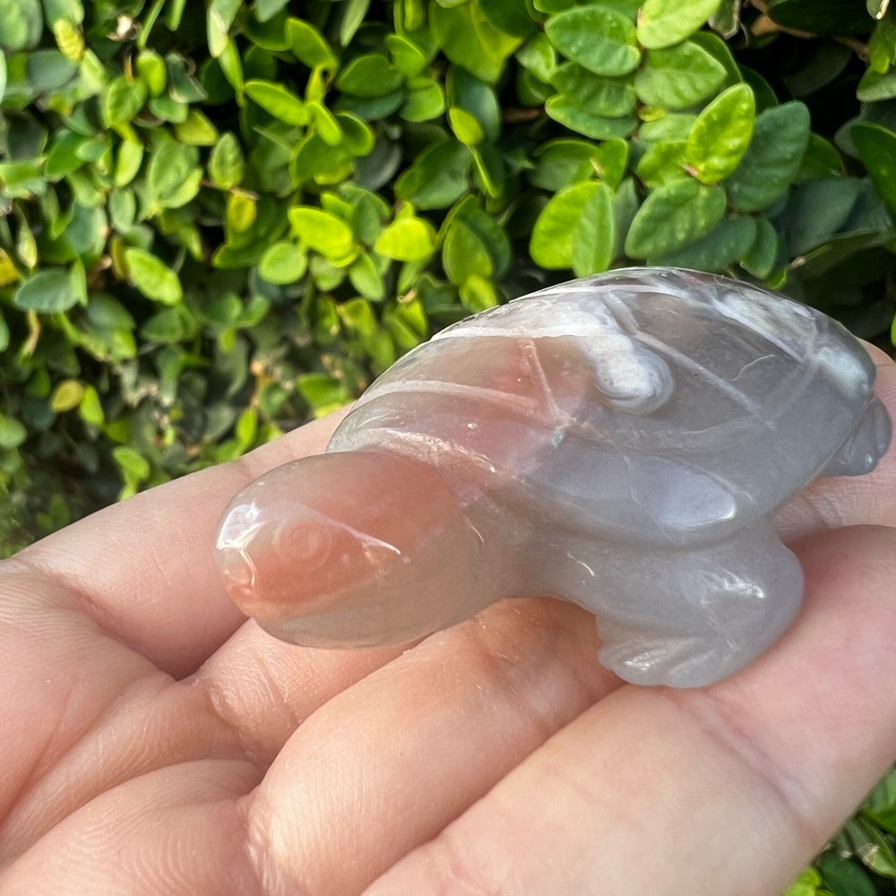 Pink Flower Agate Turtle Carving - Picture 5 of 6